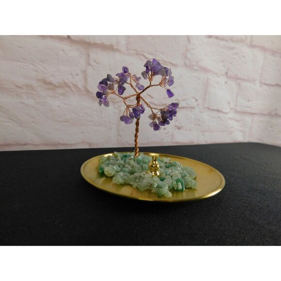 Crystal Gem Tree of Life Incense Stick Holder / Burner with Amethyst & Green Ave - Picture 5 of 9